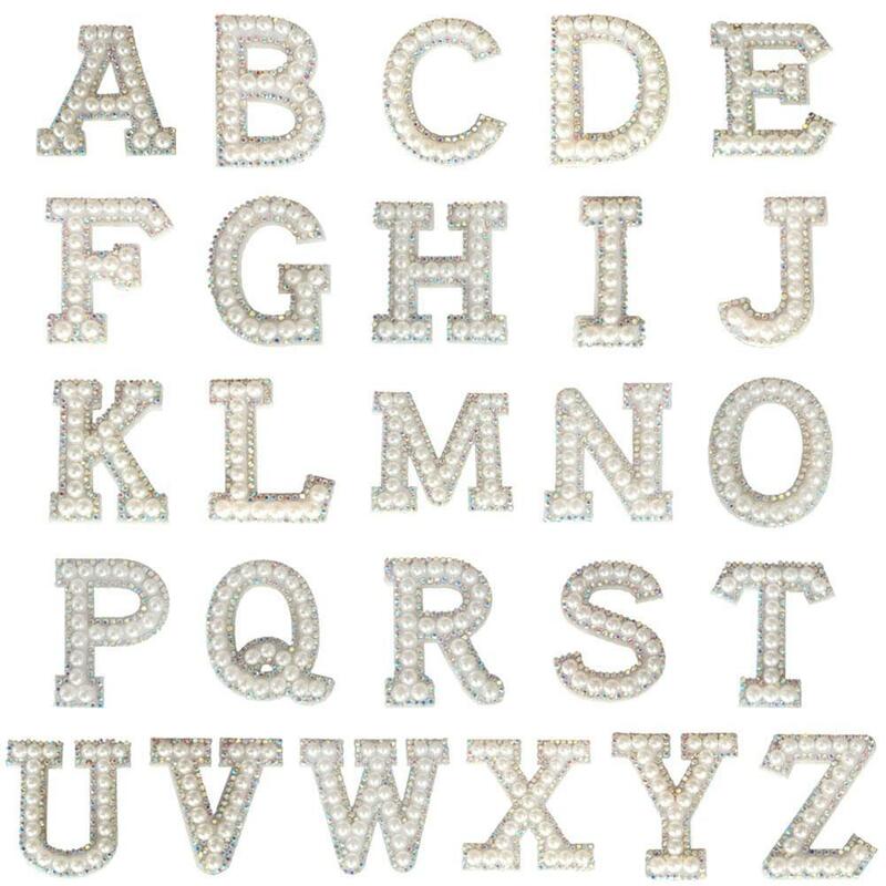 Adesivi fatti a mano in stoffa con lettere patch su vestiti Applique lettera colla patch d'oro strass perla senza S8F9