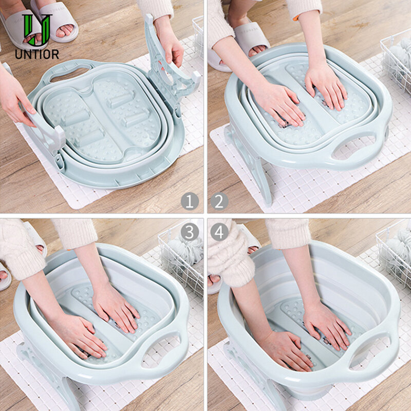 Balde de massagem dobrável, cama de plástico para os pés, duchinha de espuma com grande elevação para o banho, para reduzir a pressão