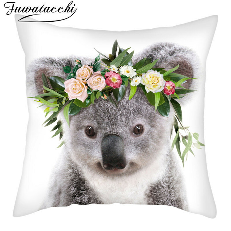 Fuwatacchi-funda de cojín de Koala con dibujos de animales, funda de almohada decorativa para sofá, coche y sofá, 45x45cm