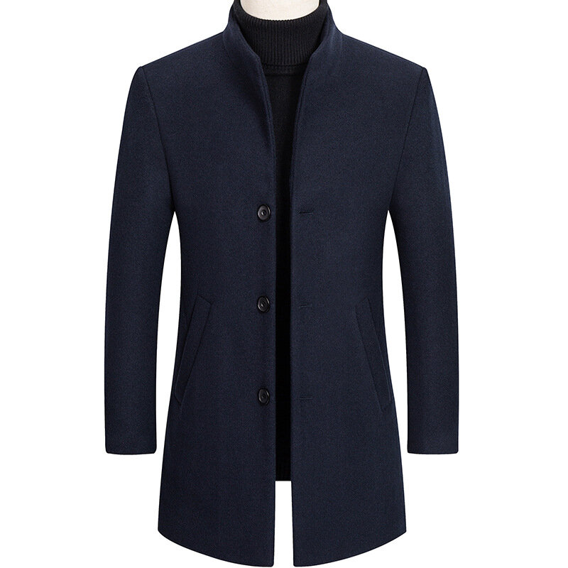 2021 Autumn Winter 30% Wool Men Thick Coats Stand Collar Male Fashion Wool Blend Jackets Outerwear Smart Casual Trench