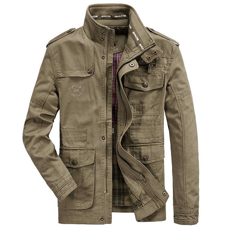 Chaqueta de otoño primavera hombres 100% algodón Casual de negocios de carga militar Multi-Bolsillo Hombre chaquetas y abrigo Hombre Chaqueta Hombre