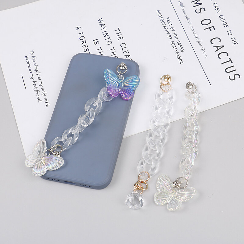 Chaîne acrylique transparente en forme de papillon AB, porte-clés pour bricolage, étui de téléphone, décoration, accessoires bijoux