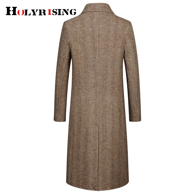 Chaqueta clásica de lana para hombre, de doble botonadura abrigo largo, talla 3xl, con bolsillos, color café, 80%