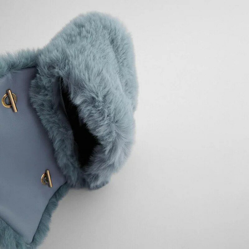 Bolso cuadrado pequeño con cadena de piel de conejo para mujer, bandolera de piel sintética a la moda, marca de lujo, 2020