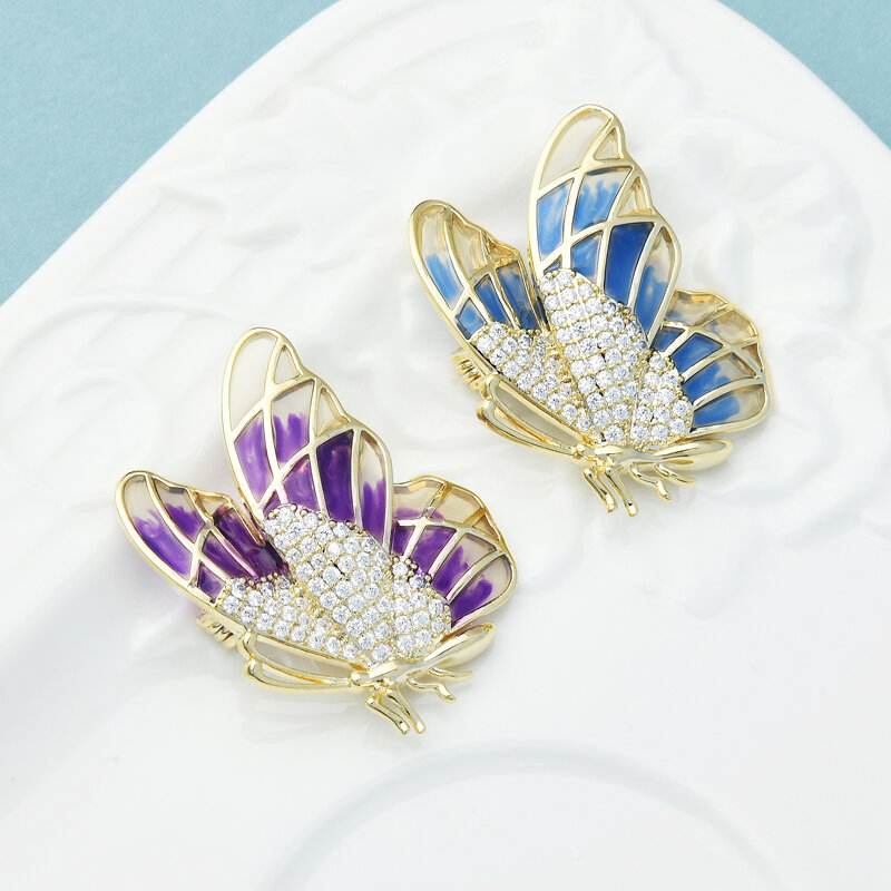 Wuli&baby Elegant Butterfly Brooches For Women Unisex Cubic Zirconia 2-color Butterfly Insect Party Office Brooch Pins Gifts