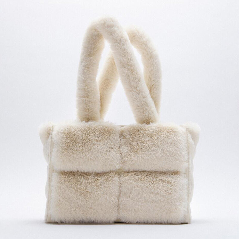 Moda Faux Fur Tote damskie torby na ramię projektant miękki pluszowy torebki damskie luksusowe puszyste torebki futrzane projekt torby damskie 2021