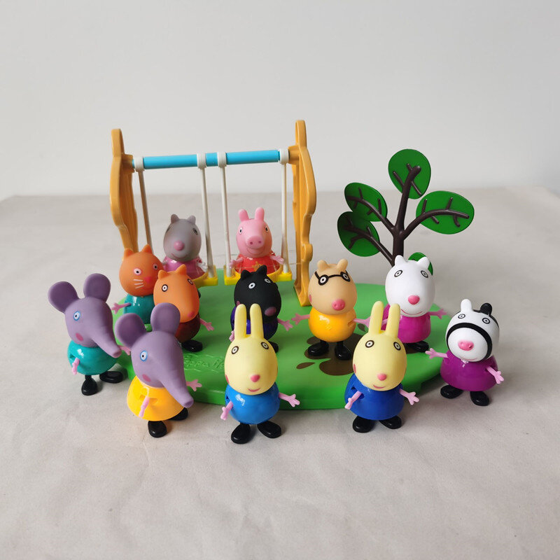 Glücklich Bär Schaukel Cartoon Schwein Familie Kinder Spielzeug Anime Figur Rollen Action Figure Pvc Modell Spielzeug Für Kinder Geschenke