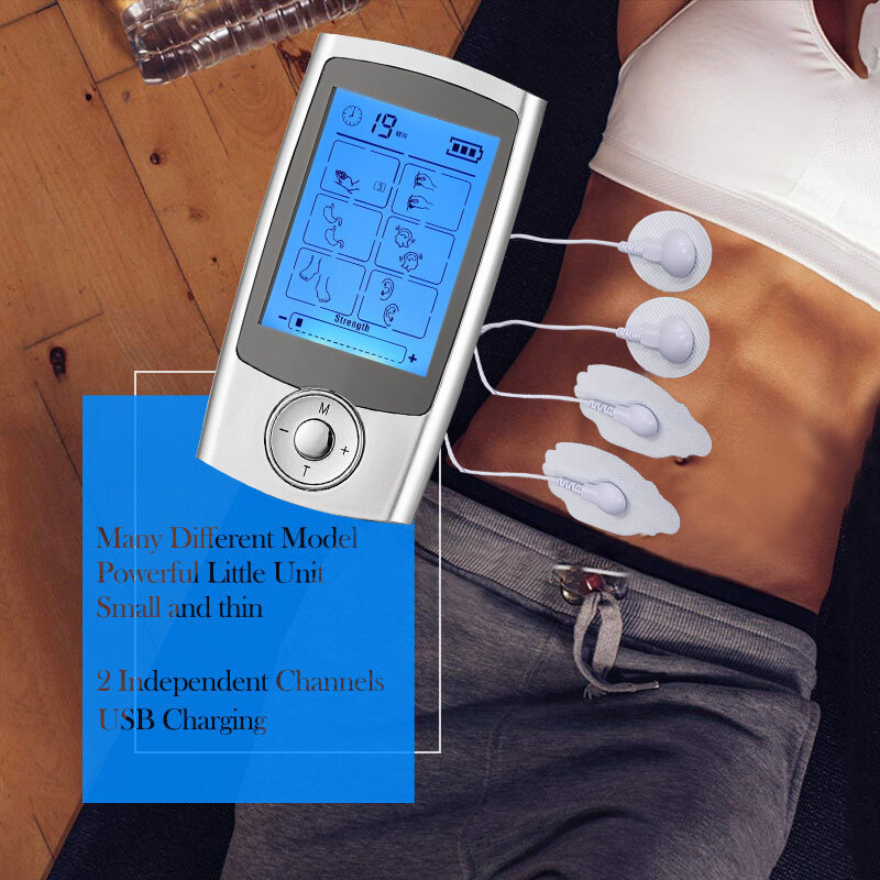 TENS EMS – appareil de Stimulation musculaire, stimulateur de nerfs électrique, appareil de thérapie numérique à double canal, masseur corporel à écran LCD