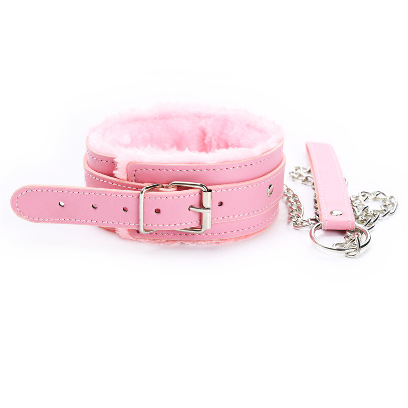 Sexy Pink PU Leather Chain Collar with Leash BDSM Bondage Fetishs Collar Adult Lingerie Sex Accessories for Woman Jeux Sexuel