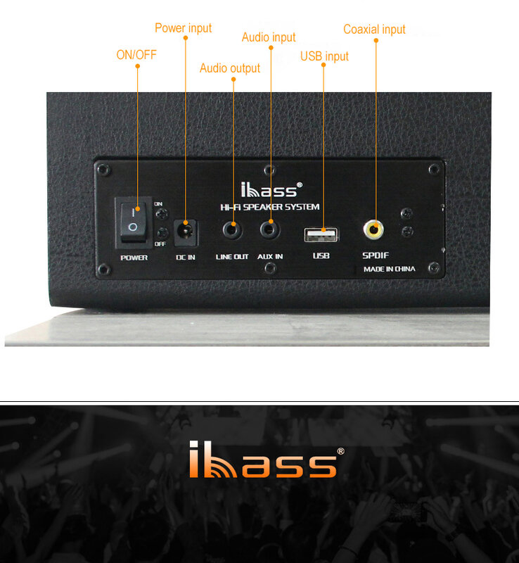 IBASS GAGA ลำโพงบลูทูธไม้ 70W กลางแจ้ง 6-ลำโพงทีวีคอมพิวเตอร์โทรศัพท์มือถือเข้ากันได้กับเสียง coaxial AUX USB