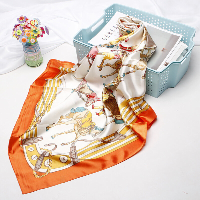 HUISHI-bufanda de seda de imitación para mujer, pañuelo de seda de lujo Universal para las cuatro estaciones, cuadrada y pequeña estampada, chal de regalo