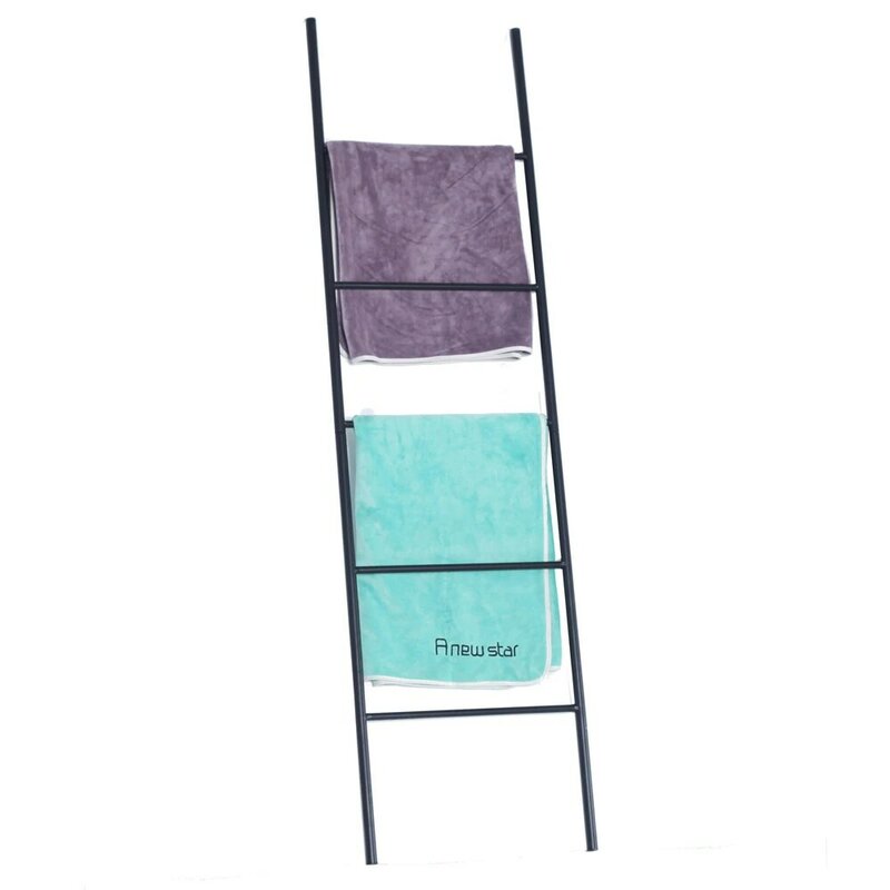 Rustic Decorative Metal Leaning Ladder Rack - Towel Drying and Display Rack Quilt and Blanket Display Ladder  Free Standing