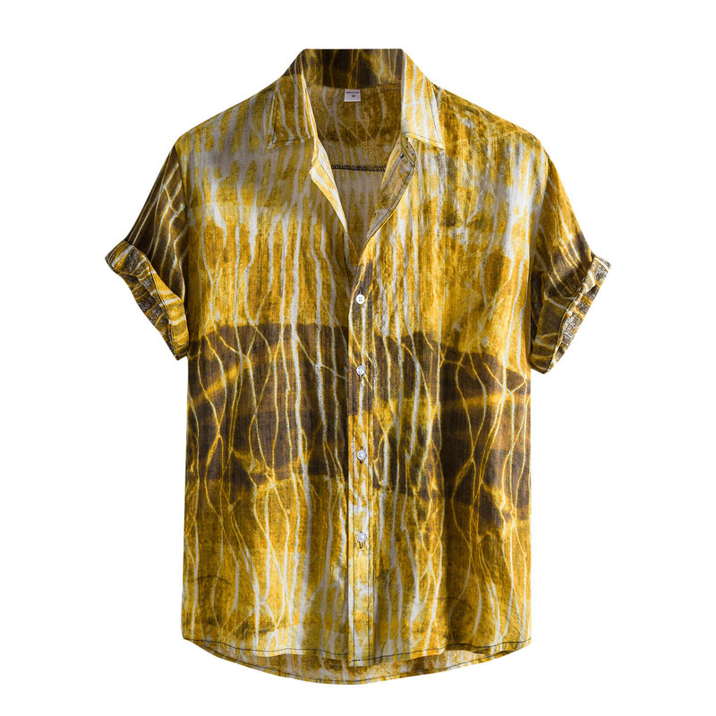 Мужская рубашка с контрастным принтом 54 #, с коротким рукавом и отложным воротником, Гавайские рубашки, свободные винтажные топы, мужские ру...