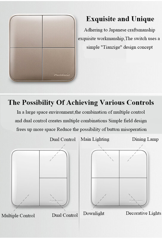 Panasonic Switch Luxury Touch On/off Standard Switch 1/2/3/4 Gang 1/2 Way Wall Light Home Switches