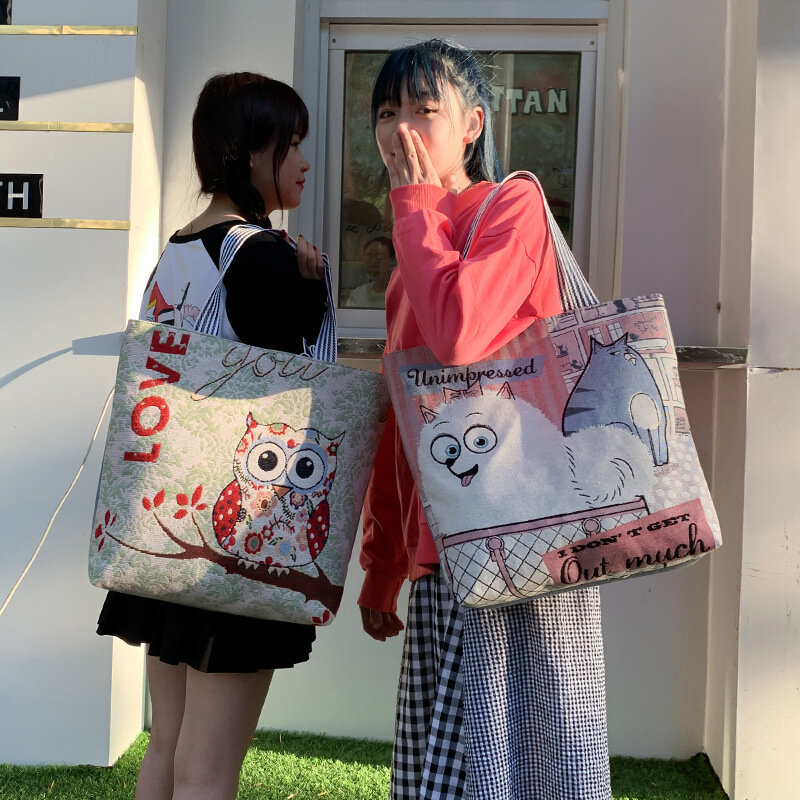 女性用キャンバストートバッグ,韓国風キャンバスハンドバッグ,大容量ソフトショッピングバッグ,女の子用のかわいいランドセル