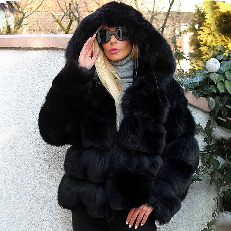 FURSARCAR-abrigo de piel de zorro para mujer, chaqueta con capucha de retales, piel Natural auténtica, azul y plateado, para invierno
