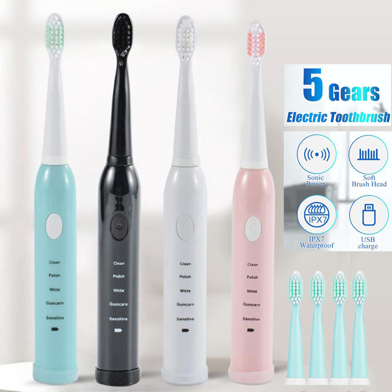 Cepillo de dientes eléctrico para adulto, recargable por USB, inteligente, impermeable, conjunto de cabezales de repuesto