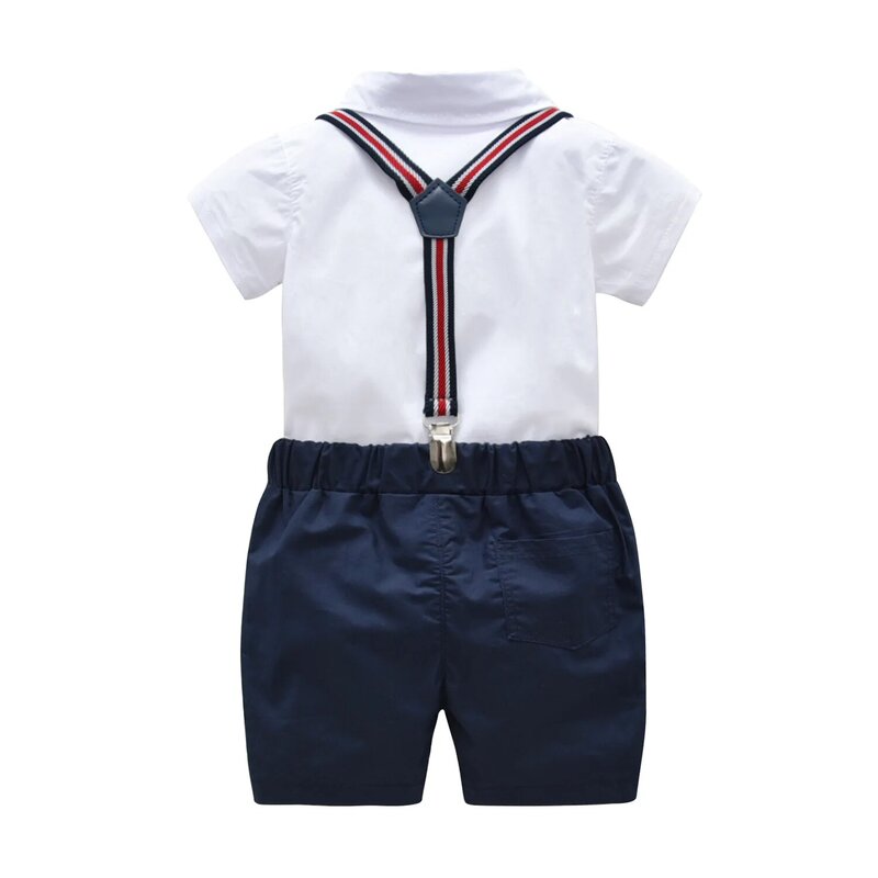 Ygブランド子供服、2021夏の純粋な綿の子供のスーツセット、蝶ネクタイ半袖トップ + ストラップパンツ2点セット