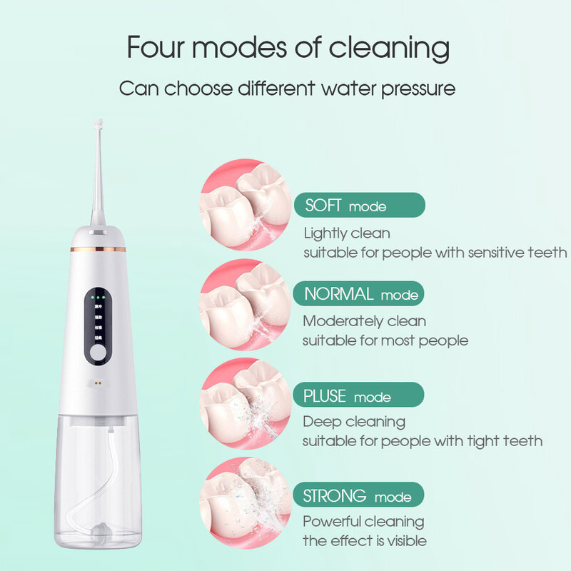 Boi 5 modalità 350ml USB ricaricabile elettrico Waterpulse irrigatore orale Flosser acqua getto dentale per denti finti perfatto sorriso