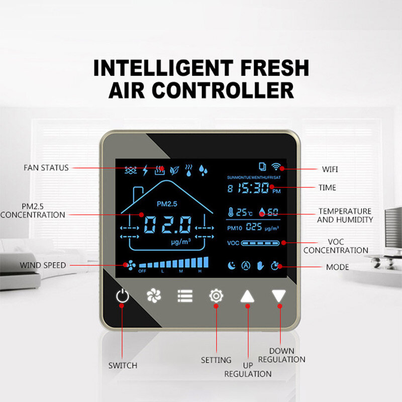 Sistema de purificación central para el hogar, depurador de aire fresco con filtro cambiador de calor completo y controlador termostato
