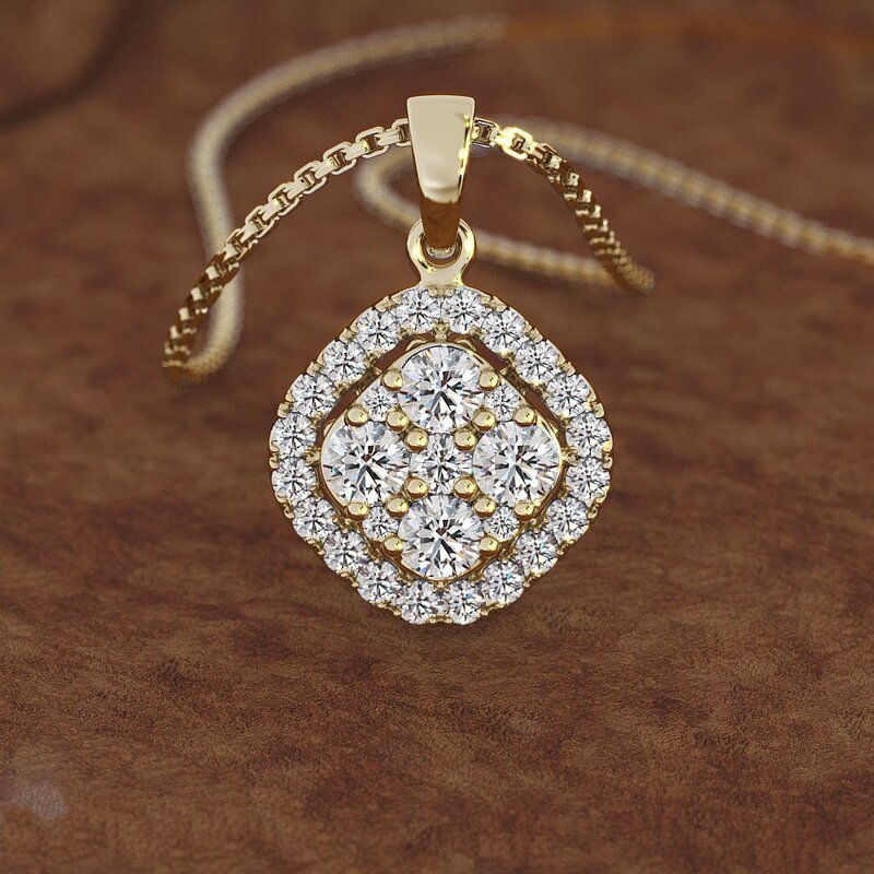 Pingente de diamante quadrado 14 k, colar feminino de ouro calcedônia 2 quilates