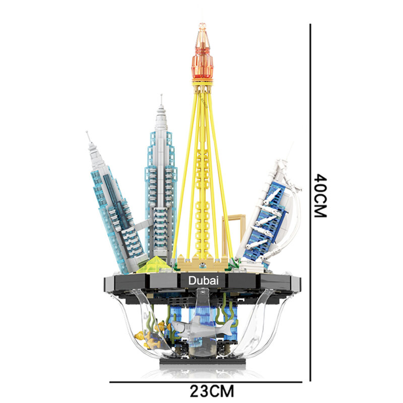 1006PCS Stadt Konstruieren Dubai Skyline DIY Bausteine Architektur Wahrzeichen Haus Street View Lichter Ziegel Spielzeug Für Kinder