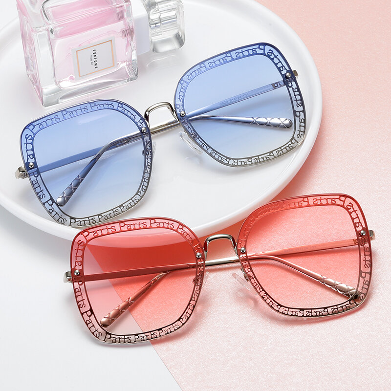 Очки солнцезащитные женские без оправы, брендовые дизайнерские модные очки в металлической оправе, оверсайз Роскошные солнечные очки с защ...