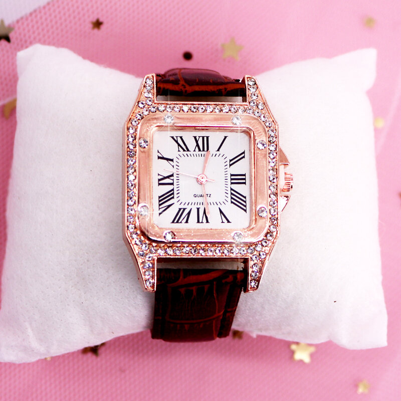 Reloj de pulsera para mujer de cuero de marca superior, relojes de pulsera informales de cuarzo con diamantes, reloj de pulsera para mujer, reloj de pulsera Zegarek Damski