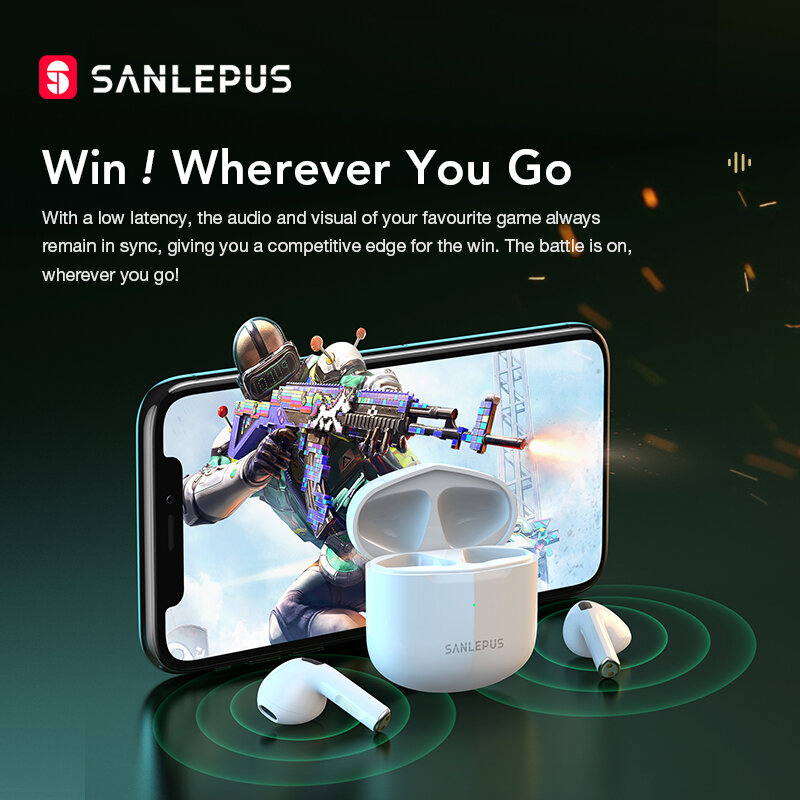 SANLEPUS SE12 Pro Headphone Nirkabel Earphone Bluetooth TWS Headset Gaming HiFi Stereo Earbud dengan Mikrofon untuk iPhone Android