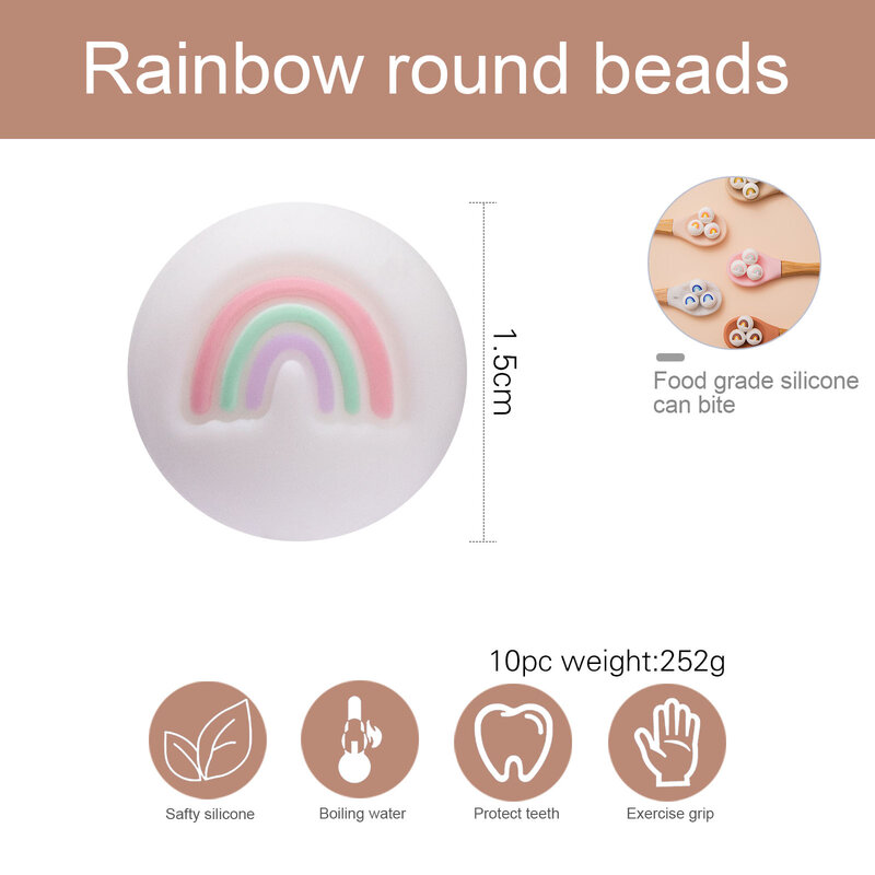 10 pçs/lote grânulos de silicone arco-íris grau alimentício macio enfermagem silicone dentição grânulo no bebê mordedores brinquedos de enfermagem para colar diy