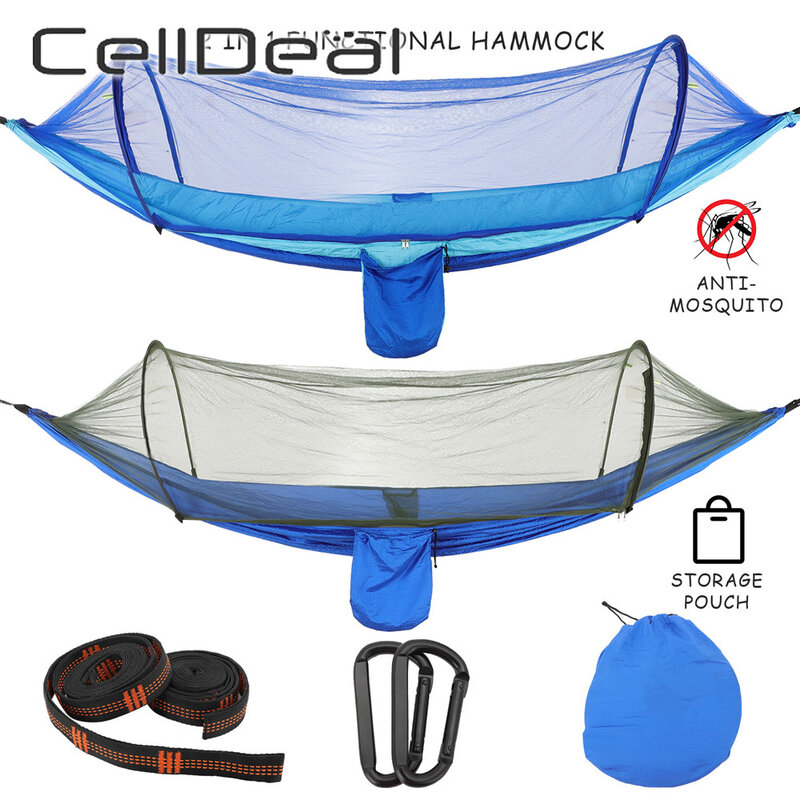 Outdoor Camping Hammock with Mosquito Net 1-2 Person Portable Hanging Bed Strength Parachute Hammocks Swing Sleeping Camping