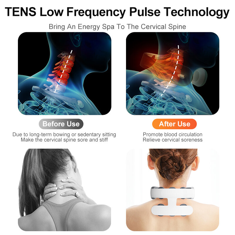 Masajeador de cuello eléctrico compresa caliente cuello espalda TENS masajeador Cervical alivio del dolor EMS terapia de relajación fisioterapia de vértebra