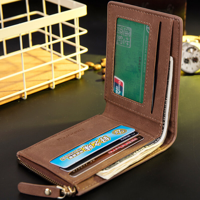 Мужской простой короткий кожаный кошелек двойного сложения, тонкий маленький кошелек для монет, кредитных карт, деловой чехол для паспорта,...