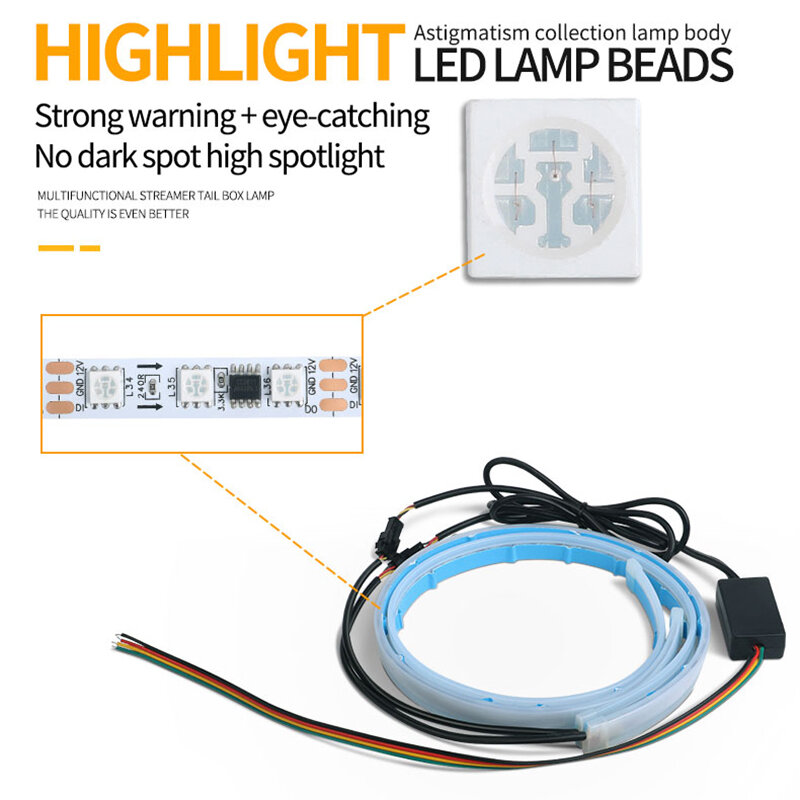 2 Buah Lampu Sein Garis LED Multi Warna DRL Lampu Lari Siang Hari RGB Mengalir Fleksibel Universal untuk Lampu Depan