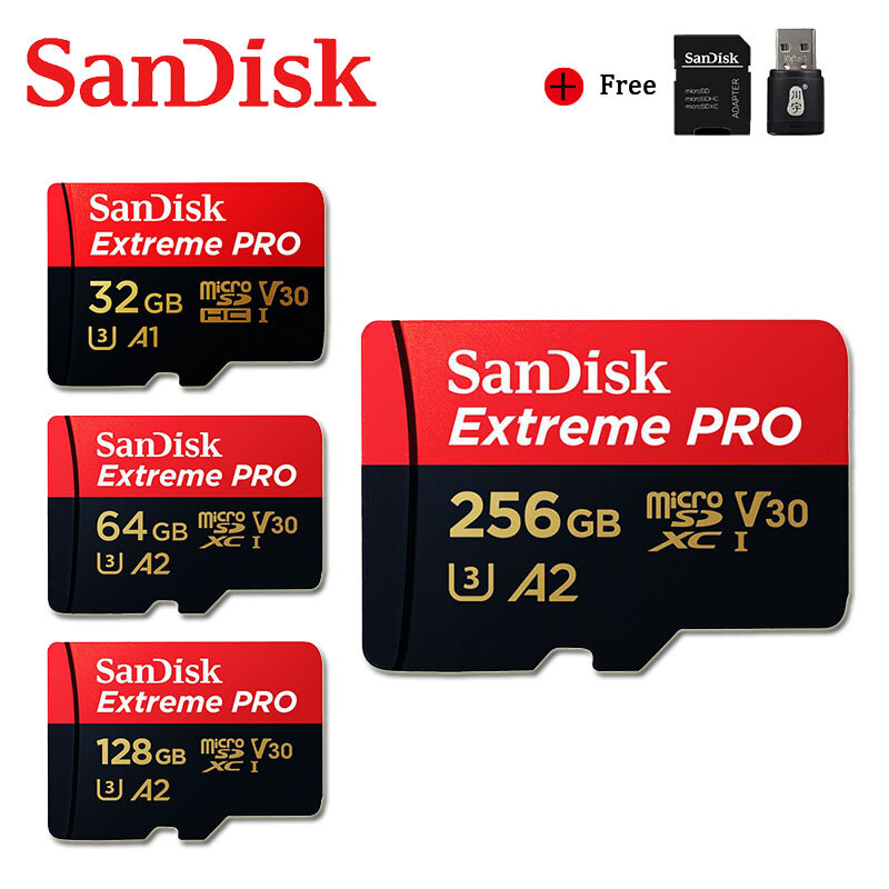 Kartu SD Mikro Pro Ekstrim SanDisk 128GB 64GB 32GB 256GB 400GB U3 V30 Kartu Memori 4K Kartu Flash Kartu Microsd SD/TF untuk Telepon