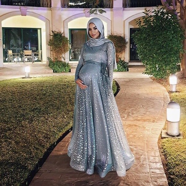 Vestido de noche de maternidad para S-5XL, ropa Formal musulmana de talla grande, estampado Digital, 2021