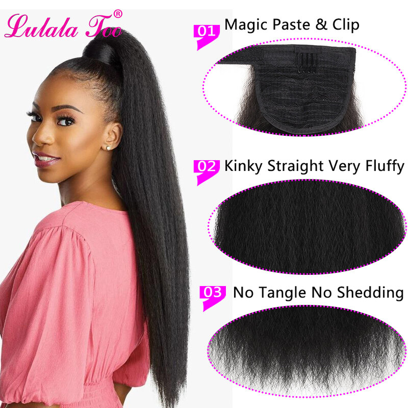 Long Kinky Straight Wrap Around Ponytail Extension Heat Resistant Synthetic Natural Fake Hair Clip In Pony Tail for Women
