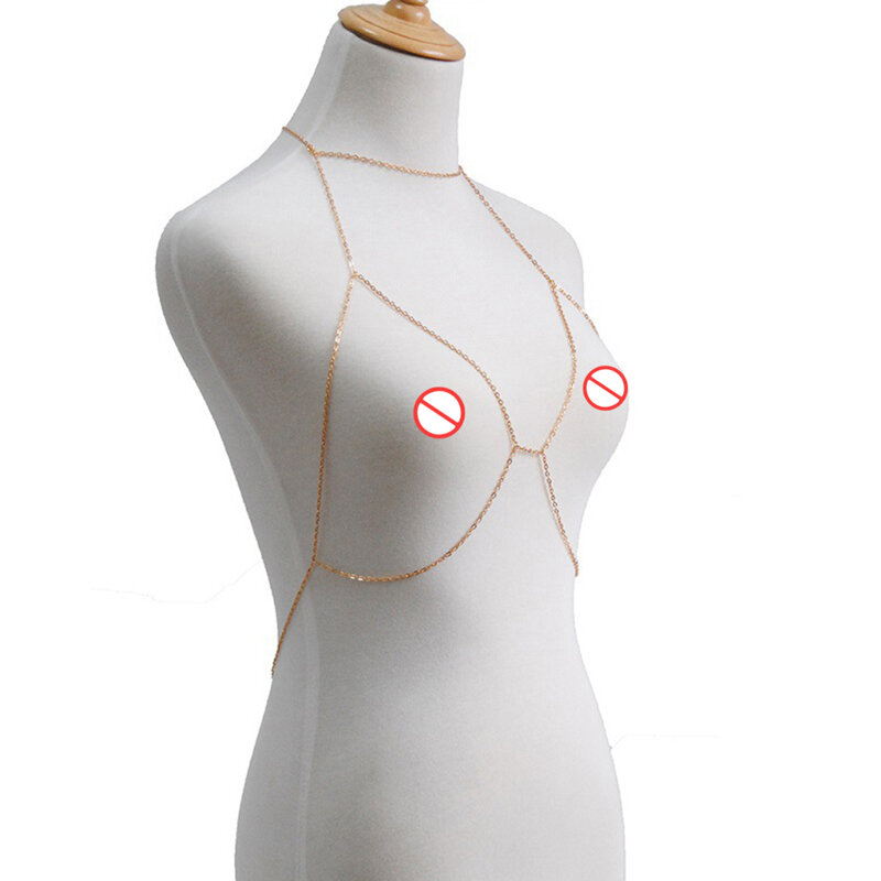 Seksowne Bikini szelki plażowe naszyjnik krzyż podwójny łańcuszek w klatce piersiowej biżuteria damska