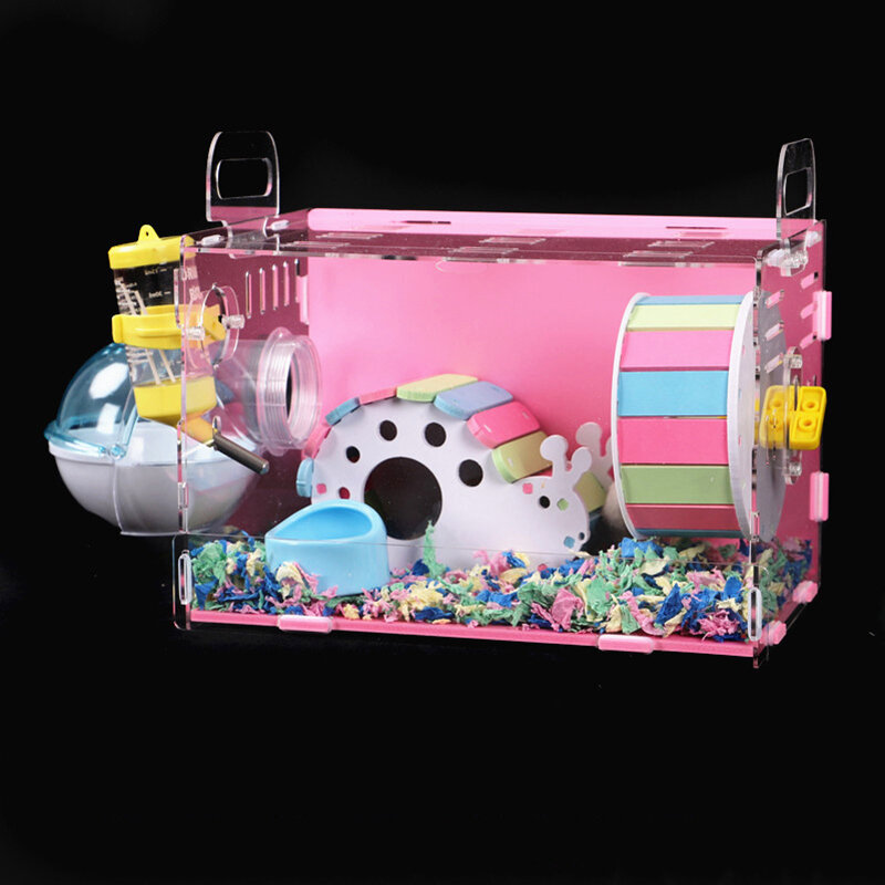 Gaiola de hamster acrílico transparente, gaiola de brinquedo básica tamanho grande com pacote de suprimentos para pet