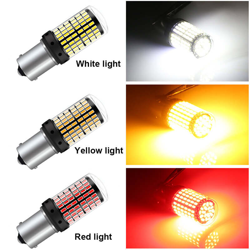 Eliteson-luces LED de señal de giro para coche, 1 unidad, BA15S BAU15S 1156, 12V PY21W P21W, lámparas de freno de parada automática, Canbus sin errores, blanco y rojo