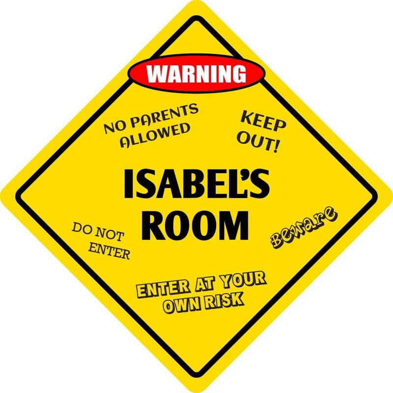 StickerPirate Isabel 'S Room ตลกเด็กประตูคำเตือนอันตรายป้ายโลหะ Novelty อลูมิเนียม