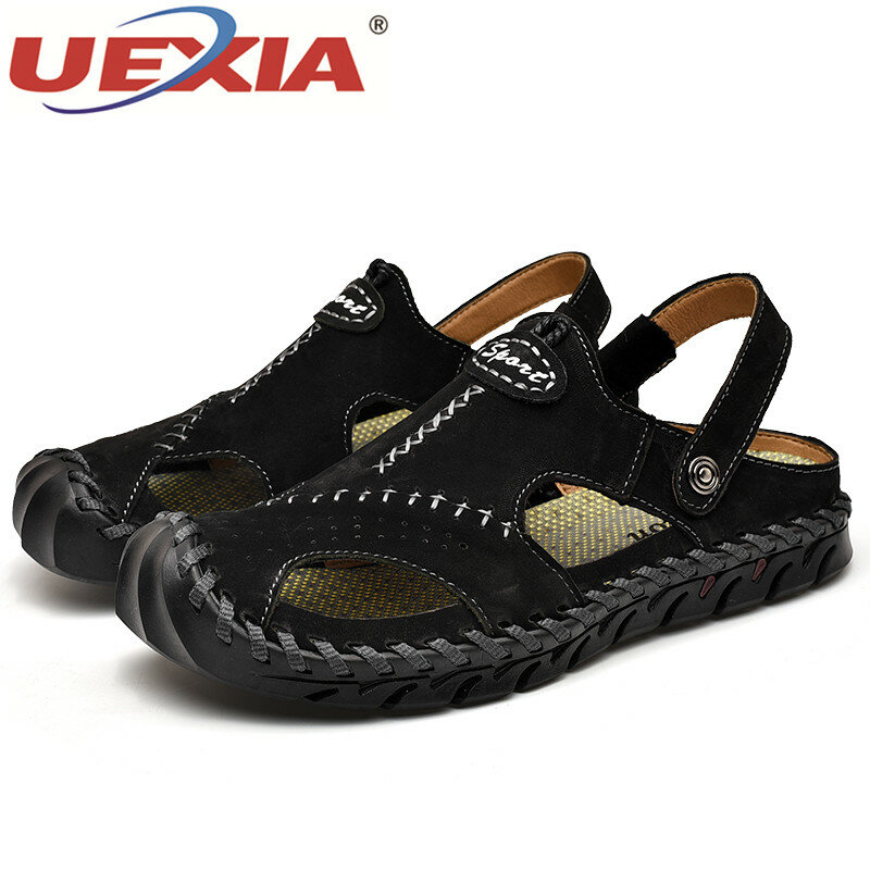 Nuovi sandali da uomo in pelle di grandi dimensioni 38-48 pantofole da spiaggia di qualità estiva Sneakers Casual scarpe da spiaggia romane all'aperto cava fatta a mano
