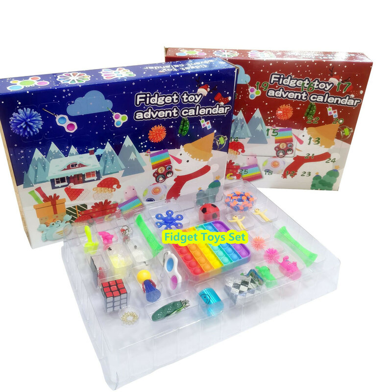 Mainan Fidget Paket Kalender Advent Natal 24 Hari Alat Mainan Anti Stres Mainan Figet Penghilang Stres Kotak Buta Hadiah Natal untuk Anak-anak