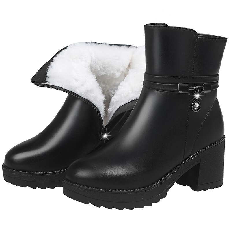 Anlke-Botas de nieve cálidas y gruesas de terciopelo para mujer, zapatos informales de tacón alto y felpa, invierno, 2021
