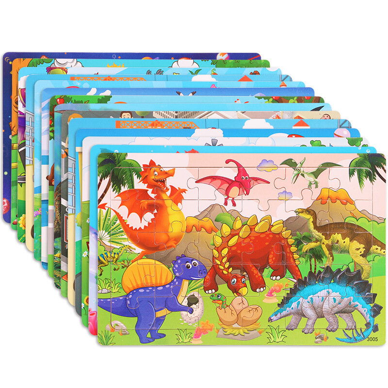 Quebra-cabeça para crianças, 30 peças, quebra-cabeça de madeira com desenho de dinossauro, animal, brinquedo