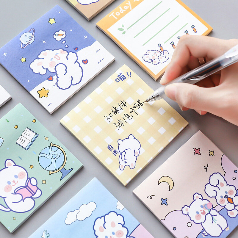 Notas adhesivas de dibujos animados para estudiantes, Bloc de notas de 90 páginas Kawaii, planificador de mensajes, etiqueta de papel que se puede rasgar, material escolar de oficina