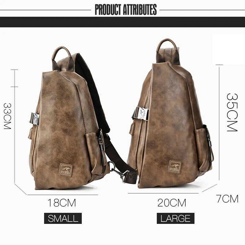 JackKevin – sacs à bandoulière multifonctions en cuir pour hommes, Pack poitrine chargeur USB, court voyage hydrofuge, sacoche à épaule