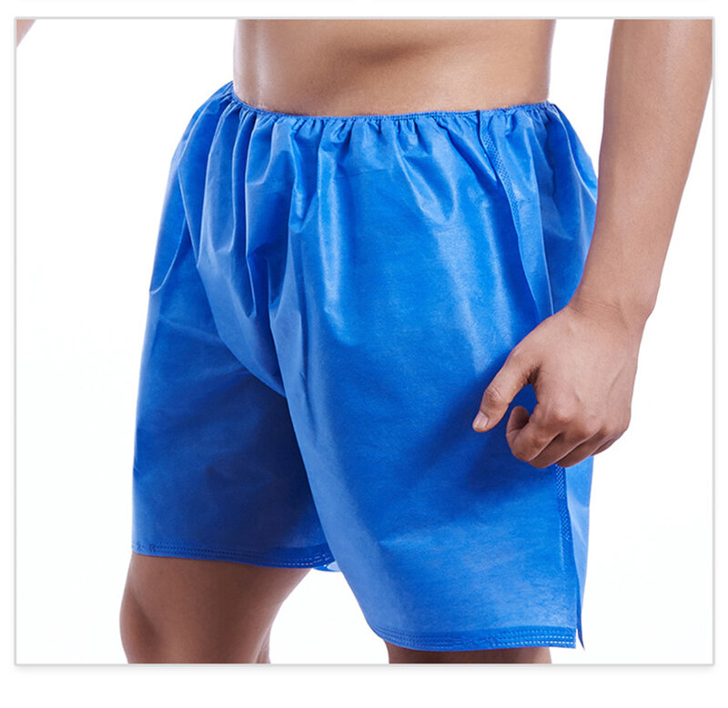 10 pçs/lote azul dos homens fino um uso do tempo boxer roupa interior respirável descartável para o curso sauna beleza casa massagem shorts