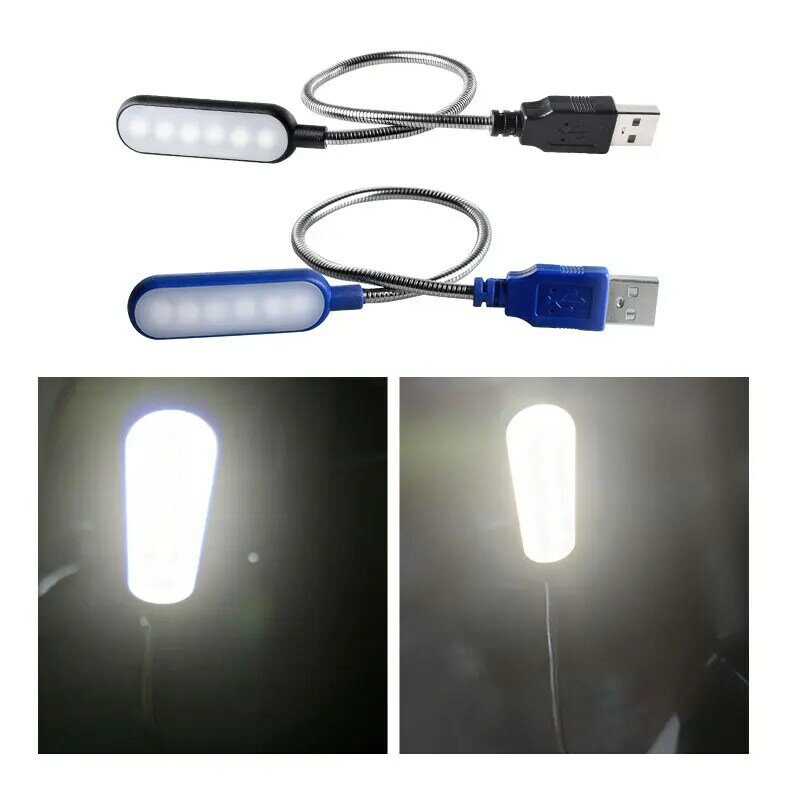 Mini lampe portable à 6LED avec support flexible, alimentée par USB, compatible power bank, ordinateur de bureau ou PC portable, idéale pour la lecture