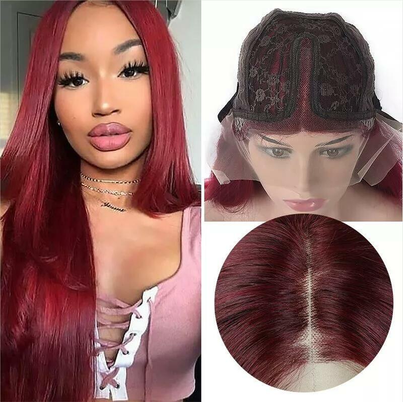 30inch Burgundy Lace Front Wig Bone Straight Colored Human Hair Wig 13x1 T Part Brazilian Straight Remy Human Hair Wig For Women